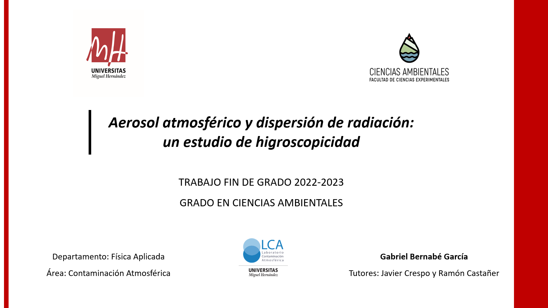 Primera diapositiva de la presentación del TFG